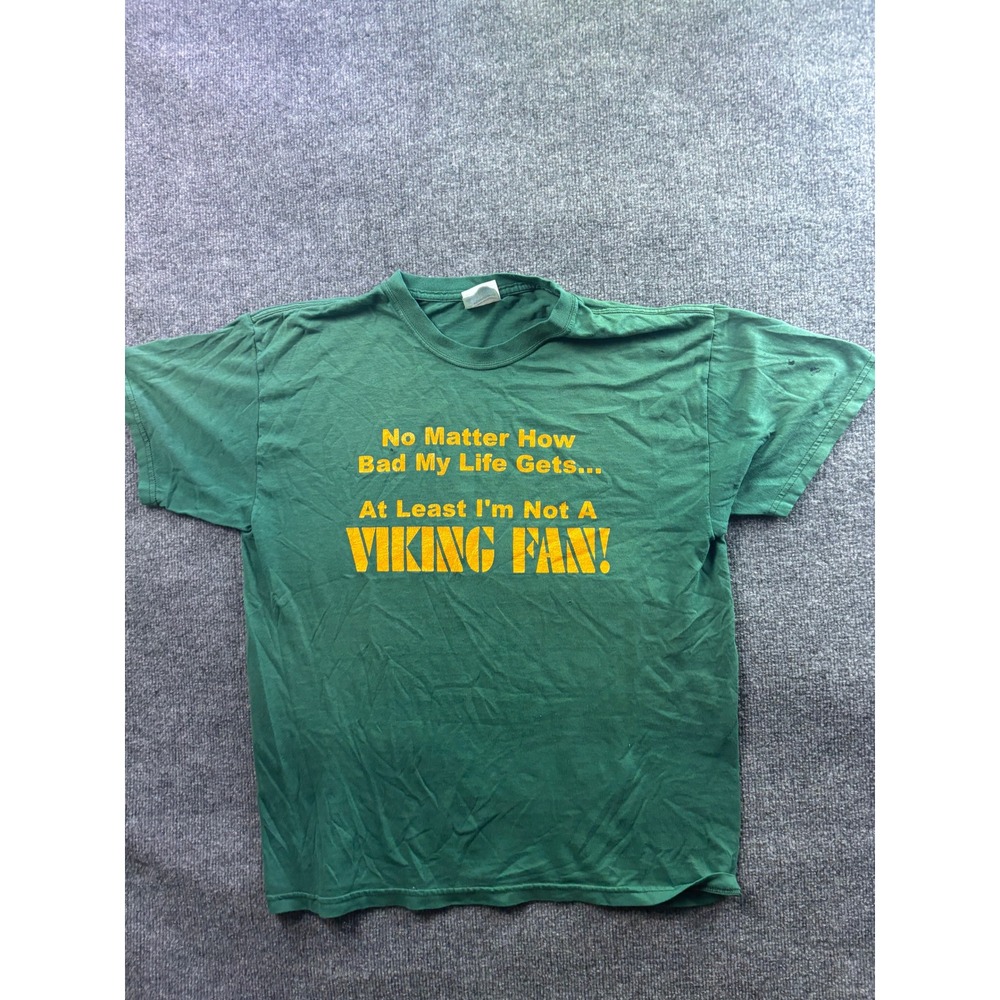 VNTG Green Bay Packers T-Shirt Mens L At Least I'm Not A Viking Fan Humor Tee